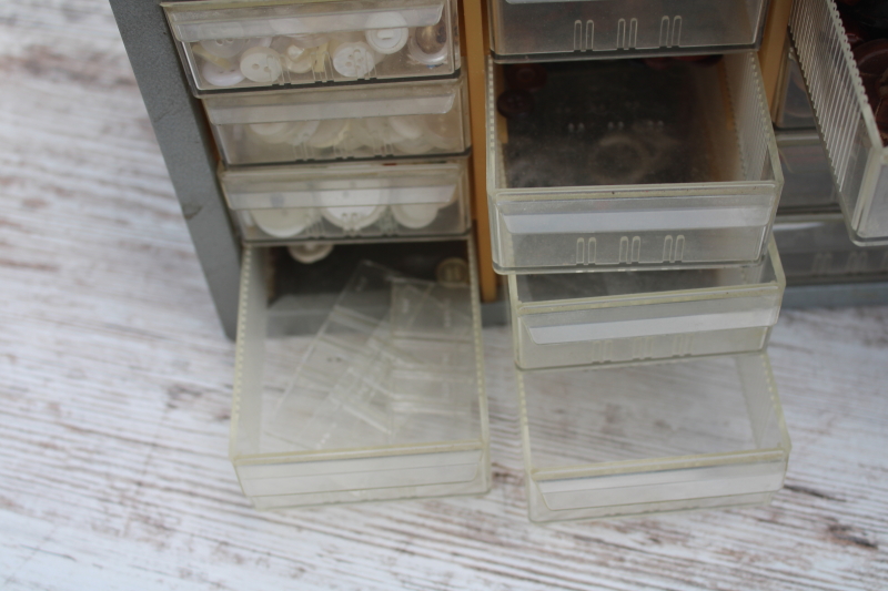 photo of vintage button collection, lot of old buttons in storage drawers organizer box #9