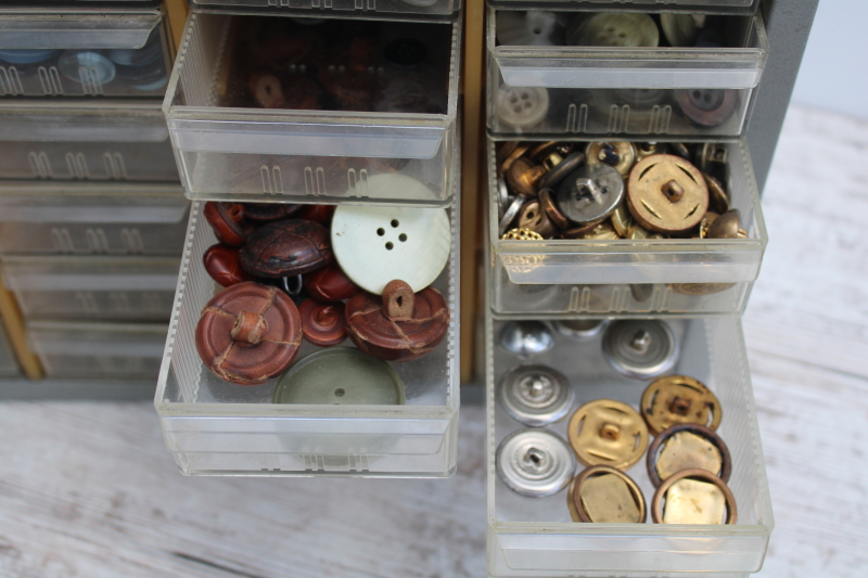 photo of vintage button collection, lot of old buttons in storage drawers organizer box #10