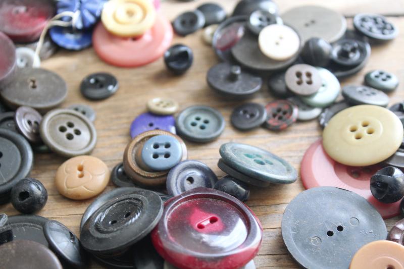 photo of vintage buttons in dark colors, project lot for upcycle art or sewing crafts #6