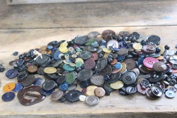 catalog photo of vintage buttons in dark colors, project lot for upcycle art or sewing crafts