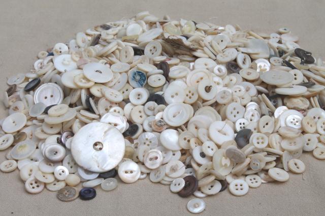 photo of vintage buttons lot, mother of pearl shell button collection, large buttons & small shirt buttons #1