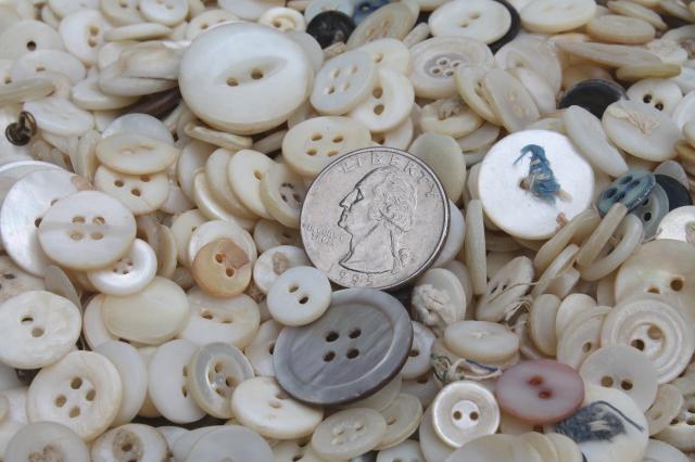 photo of vintage buttons lot, mother of pearl shell button collection, large buttons & small shirt buttons #4