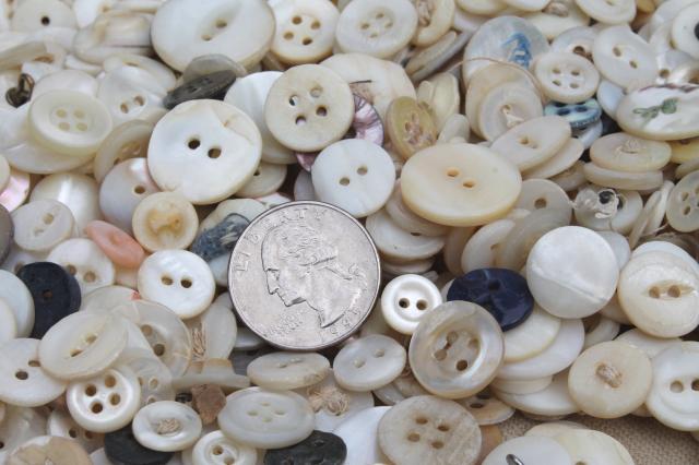 photo of vintage buttons lot, mother of pearl shell button collection, large buttons & small shirt buttons #5