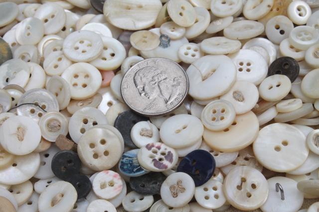 photo of vintage buttons lot, mother of pearl shell button collection, large buttons & small shirt buttons #6