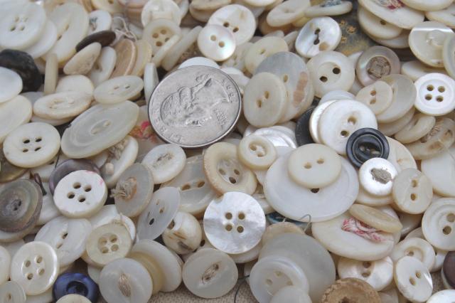 photo of vintage buttons lot, mother of pearl shell button collection, large buttons & small shirt buttons #7