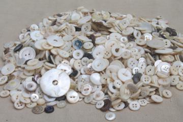 catalog photo of vintage buttons lot, mother of pearl shell button collection, large buttons & small shirt buttons