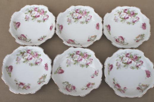 photo of vintage cabbage roses floral china dessert dishes, set of 6 fruit or ice cream bowls #2