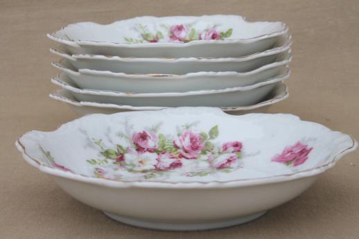 photo of vintage cabbage roses floral china dessert dishes, set of 6 fruit or ice cream bowls #3