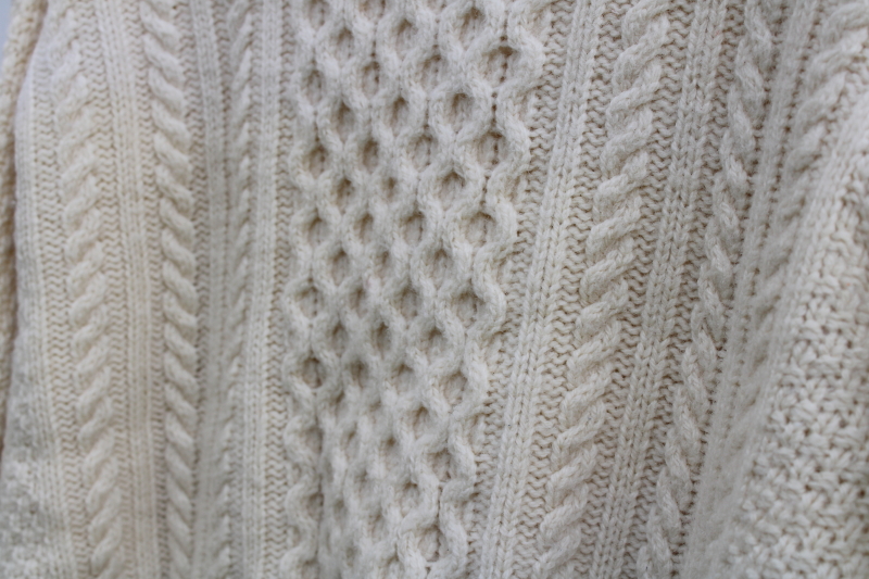 photo of vintage cable knit aran sweater cream colored wool handmade Blarney Ireland tag XL #3