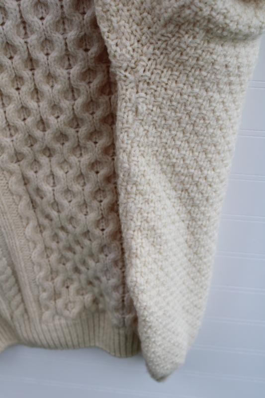 photo of vintage cable knit aran sweater cream colored wool handmade Blarney Ireland tag XL #5