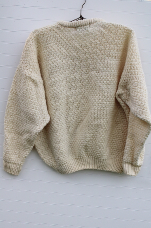 photo of vintage cable knit aran sweater cream colored wool handmade Blarney Ireland tag XL #6