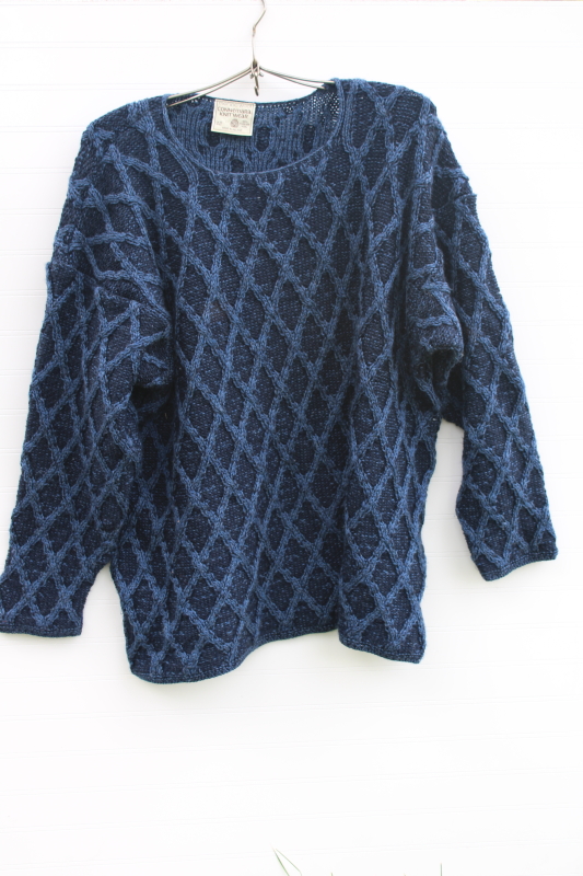 photo of vintage cable knit aran sweater indigo blue wool handmade Connemara Ireland tag XL #1