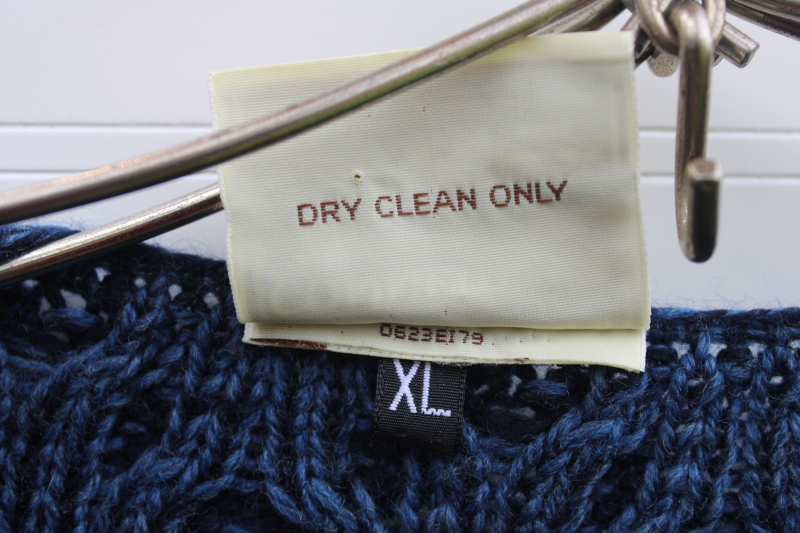 photo of vintage cable knit aran sweater indigo blue wool handmade Connemara Ireland tag XL #3