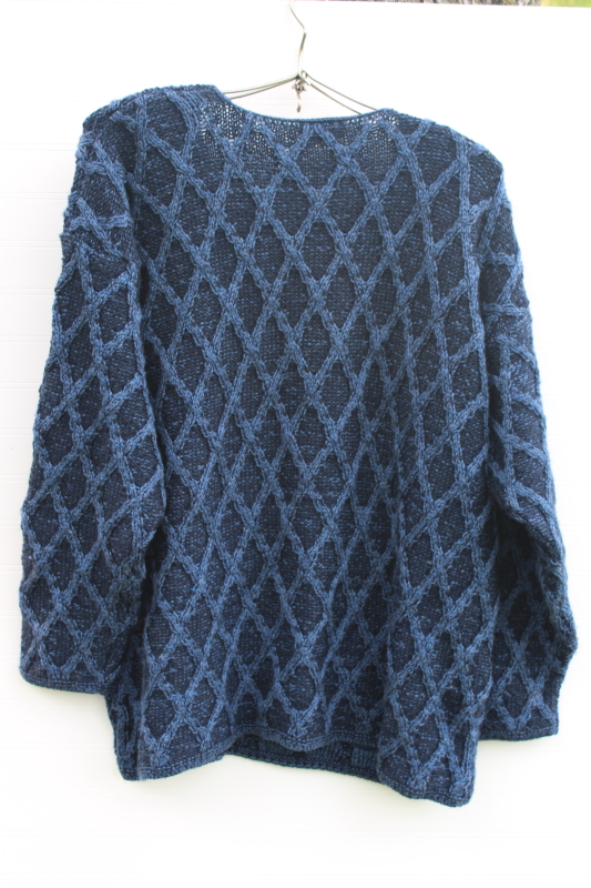 photo of vintage cable knit aran sweater indigo blue wool handmade Connemara Ireland tag XL #7