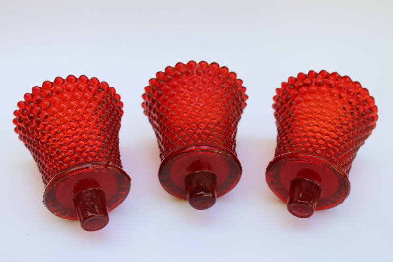 photo of vintage cadmium glow ruby red hobnail glass peg votive cups for sconces or candle holders  #1