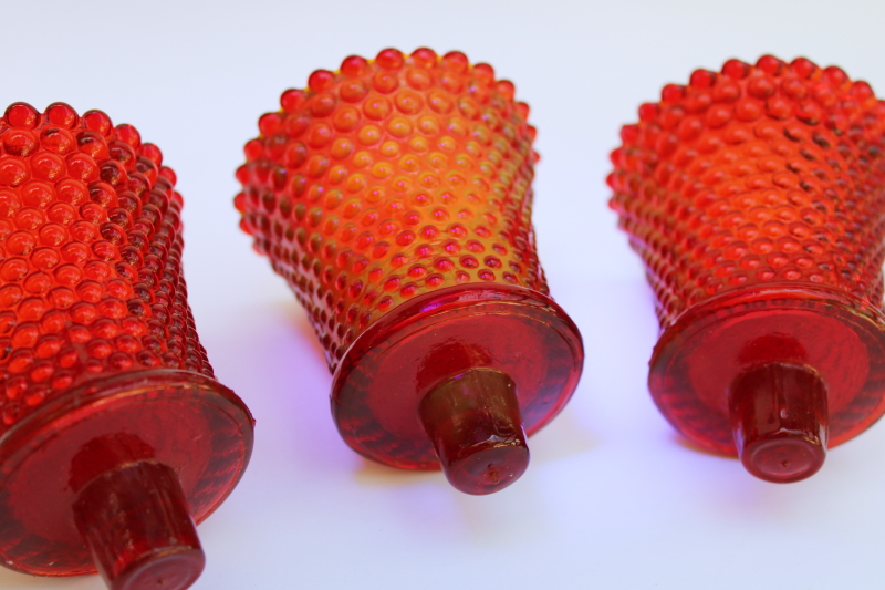 photo of vintage cadmium glow ruby red hobnail glass peg votive cups for sconces or candle holders  #2