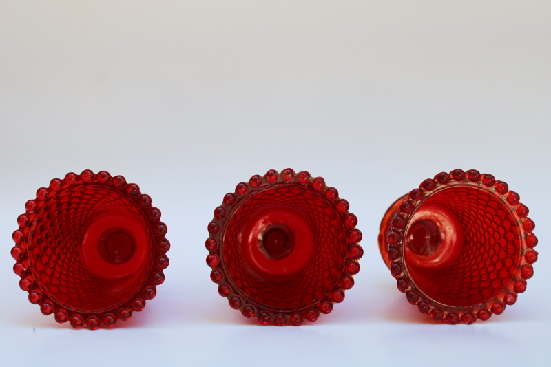 photo of vintage cadmium glow ruby red hobnail glass peg votive cups for sconces or candle holders  #3