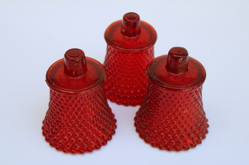 photo of vintage cadmium glow ruby red hobnail glass peg votive cups for sconces or candle holders  #4