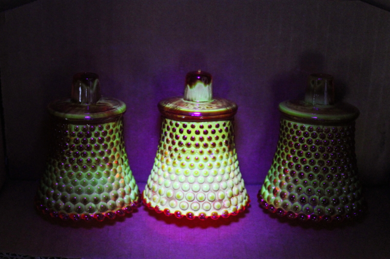 photo of vintage cadmium glow ruby red hobnail glass peg votive cups for sconces or candle holders  #5