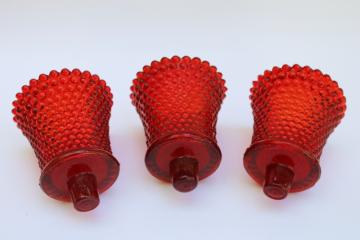 catalog photo of vintage cadmium glow ruby red hobnail glass peg votive cups for sconces or candle holders 
