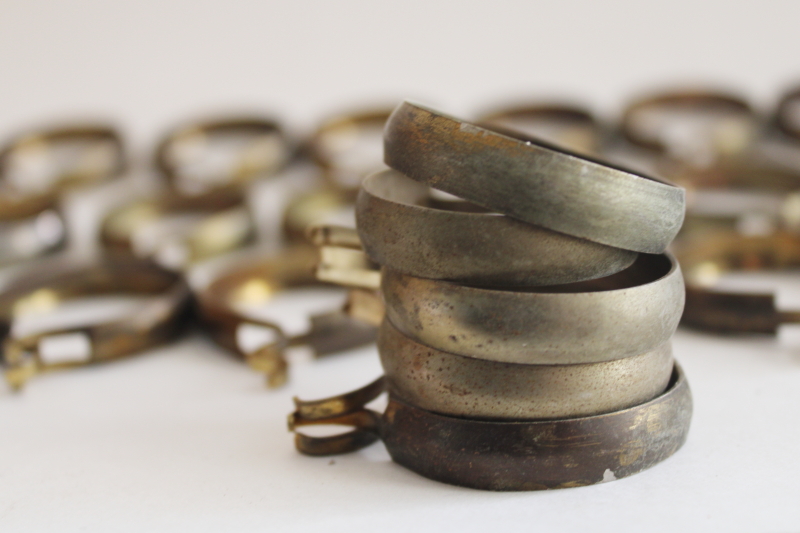 photo of vintage cafe curtain rings w/ strong pinch clips, antique brass plated steel drapery hardware #3