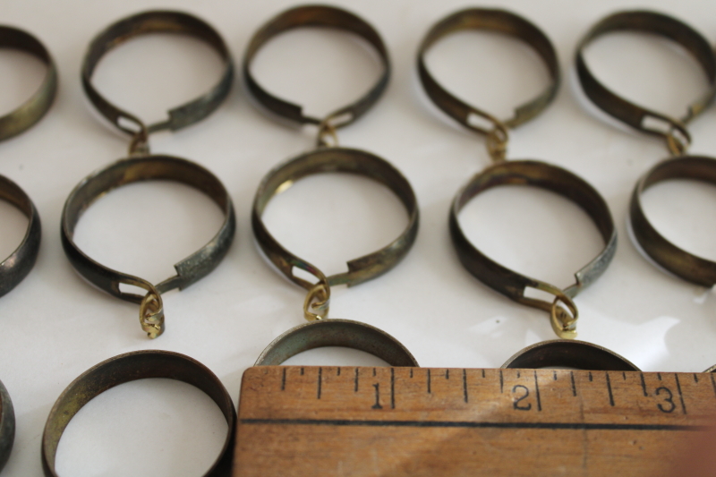 photo of vintage cafe curtain rings w/ strong pinch clips, antique brass plated steel drapery hardware #4