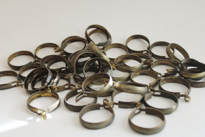 photo of vintage cafe curtain rings w/ strong pinch clips, antique brass plated steel drapery hardware #7
