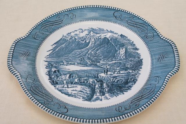 photo of vintage cake plate or serving tray, Royal china blue & white Currier & Ives #1