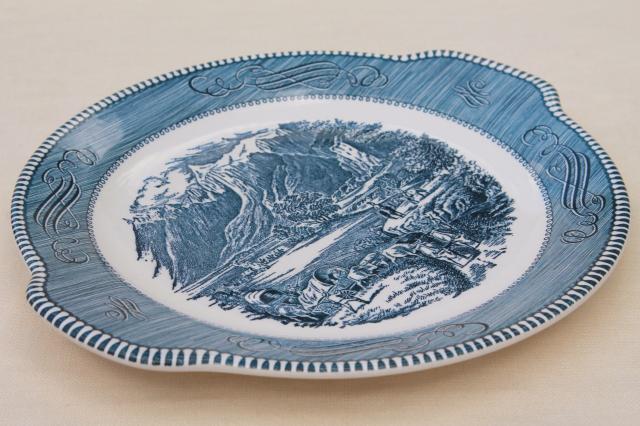 photo of vintage cake plate or serving tray, Royal china blue & white Currier & Ives #2