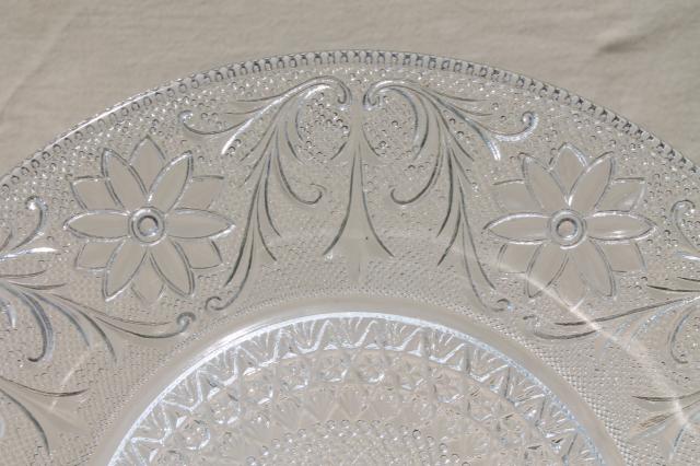 photo of vintage cake plate / serving tray with center handle, sandwich pattern clear pressed glass #4