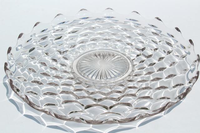 photo of vintage cake plate, small torte plate in cube pattern glass, Fostoria American #1