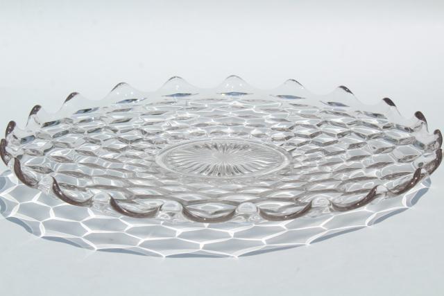 photo of vintage cake plate, small torte plate in cube pattern glass, Fostoria American #3