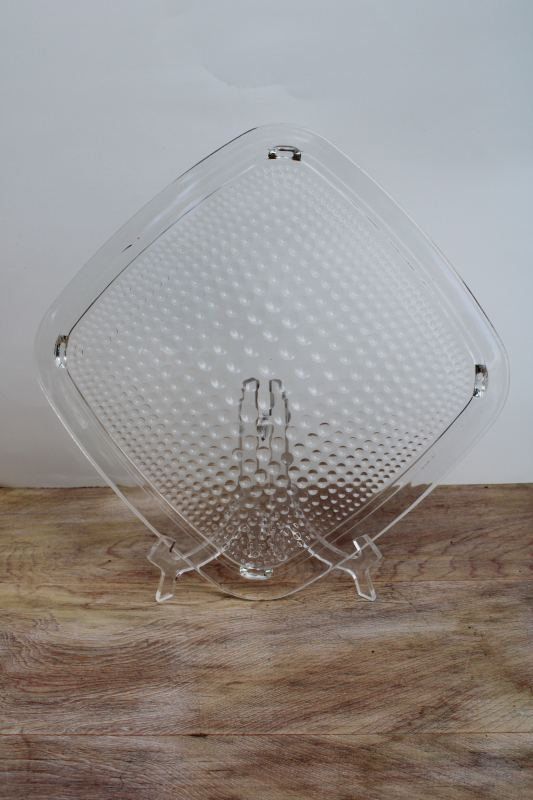 photo of vintage cake plate, square clear glass hobnail tray to hold a cake cover #1