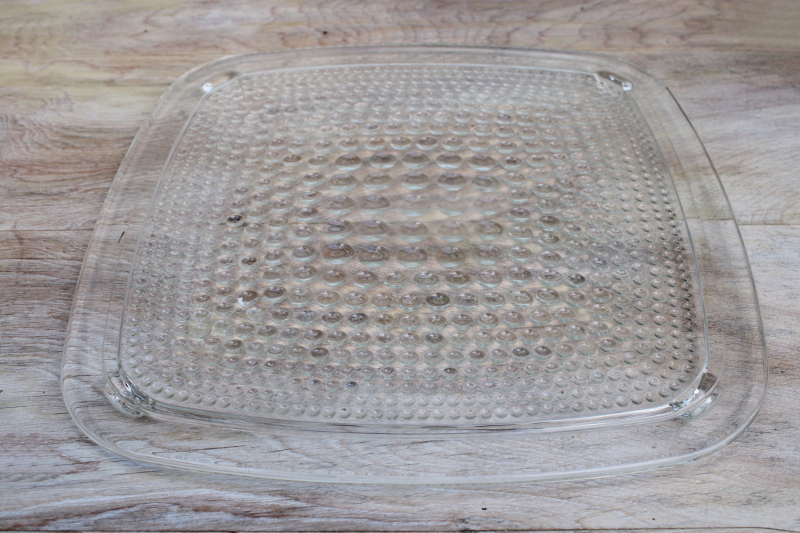 photo of vintage cake plate, square clear glass hobnail tray to hold a cake cover #2