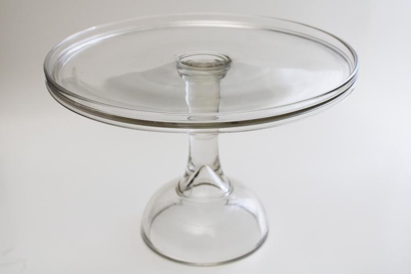 photo of vintage cake stand, tall plain clear glass pedestal plate old fashioned bakery style #1