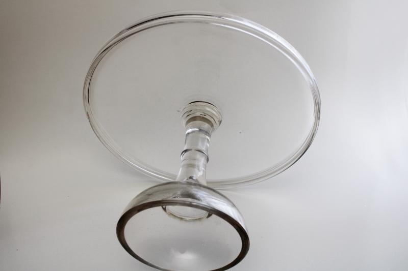 photo of vintage cake stand, tall plain clear glass pedestal plate old fashioned bakery style #4