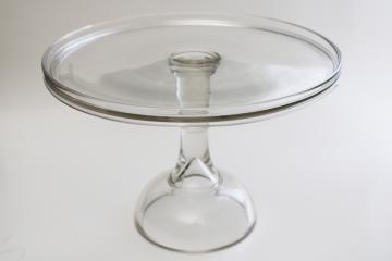 catalog photo of vintage cake stand, tall plain clear glass pedestal plate old fashioned bakery style