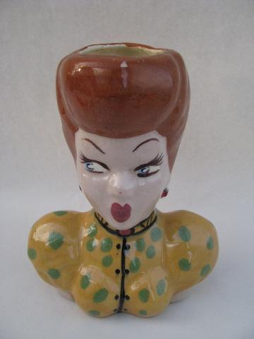 photo of vintage california art pottery head vase, handpainted busty lady #1