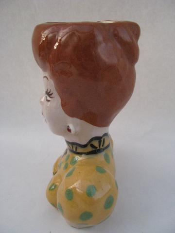 photo of vintage california art pottery head vase, handpainted busty lady #2