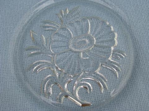 photo of vintage camellia flower pattern glass sandwich serving or cake plate #2