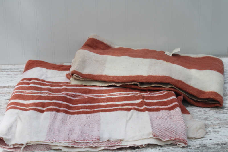 photo of vintage camp blanket fabric, factory remnant material w/ tags, rust cream plaid cotton wool fabric #1