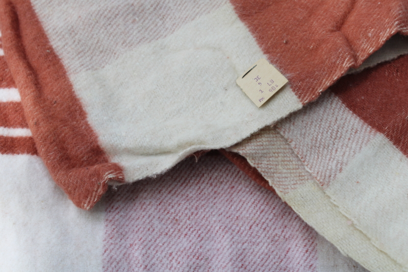 photo of vintage camp blanket fabric, factory remnant material w/ tags, rust cream plaid cotton wool fabric #3