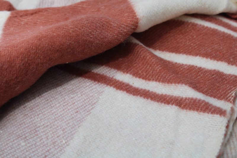 photo of vintage camp blanket fabric, factory remnant material w/ tags, rust cream plaid cotton wool fabric #4