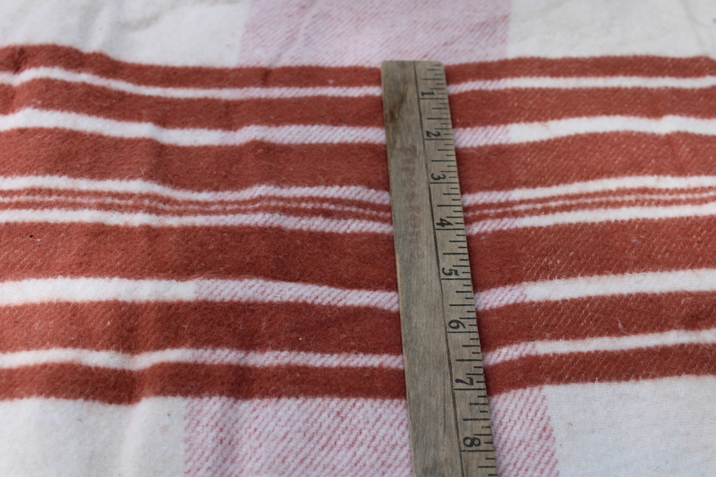 photo of vintage camp blanket fabric, factory remnant material w/ tags, rust cream plaid cotton wool fabric #6