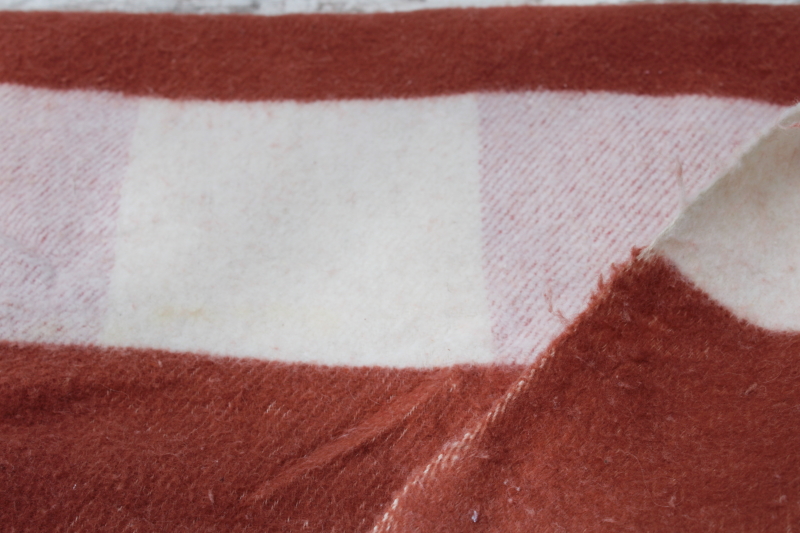 photo of vintage camp blanket fabric, factory remnant material w/ tags, rust cream plaid cotton wool fabric #7