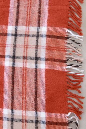 photo of vintage camp blanket lot, stack of plaid blankets for camping, stadium blankets #5