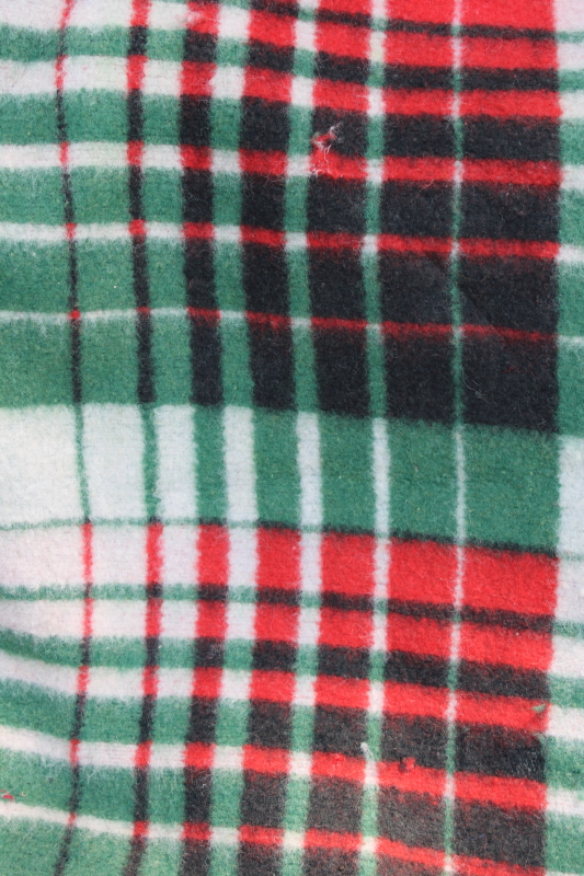 photo of vintage camp blanket red green plaid w/ black, soft plush cotton rayon bed blanket rustic Christmas #6