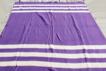 catalog photo of vintage camp blanket, thick heavy camping bunkhouse blanket striped purple
