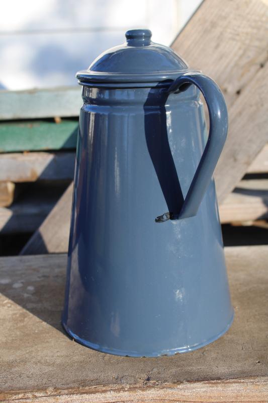 photo of vintage camp coffee pot, storm grey enamel ware steel coffeepot for stovetop #2