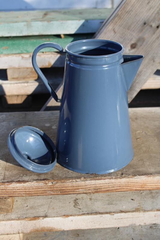 photo of vintage camp coffee pot, storm grey enamel ware steel coffeepot for stovetop #5